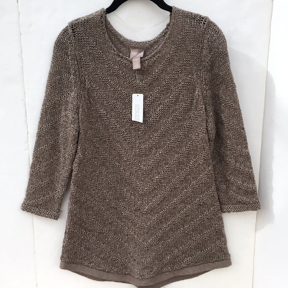 Chico’s Shine Stitch 3/4 Sleeve Pullover Sweater NWT Size 1 (Med)
